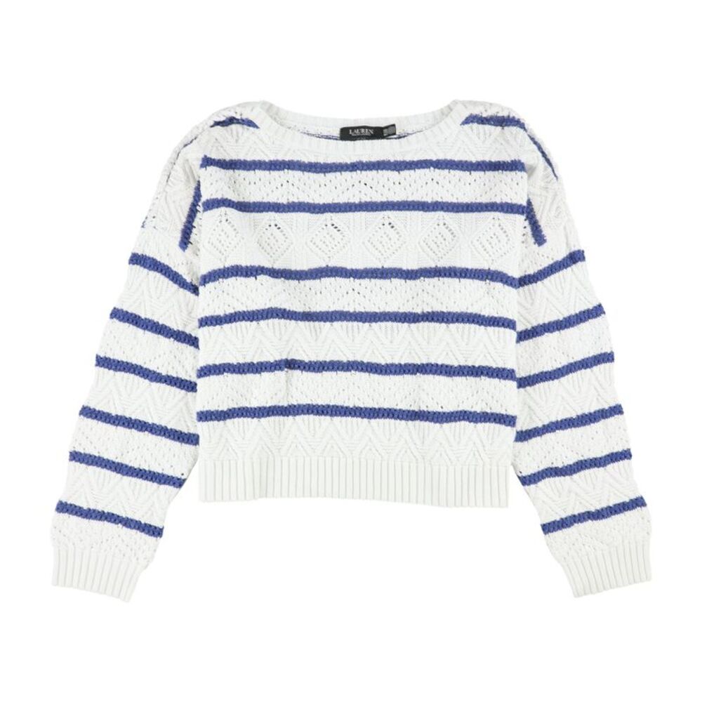 Ralph Lauren Womens Striped Pointelle Pullover Sweater, NWT